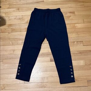 Navy Button-Hem Casual Pants